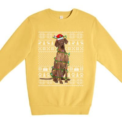 Funny Xmas Vizsla Dog Lover Santa Hat Ugly Vizsla Christmas Cool Gift Premium Crewneck Sweatshirt