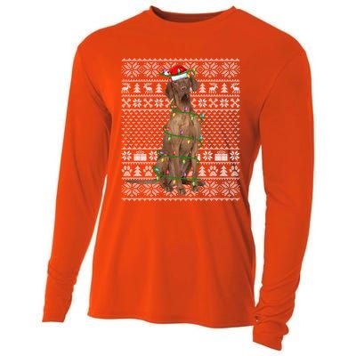 Funny Xmas Vizsla Dog Lover Santa Hat Ugly Vizsla Christmas Cool Gift Cooling Performance Long Sleeve Crew