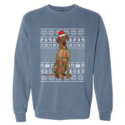 Funny Xmas Vizsla Dog Lover Santa Hat Ugly Vizsla Christmas Cool Gift Garment-Dyed Sweatshirt