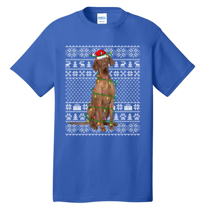 Funny Xmas Vizsla Dog Lover Santa Hat Ugly Vizsla Christmas Cool Gift Tall T-Shirt