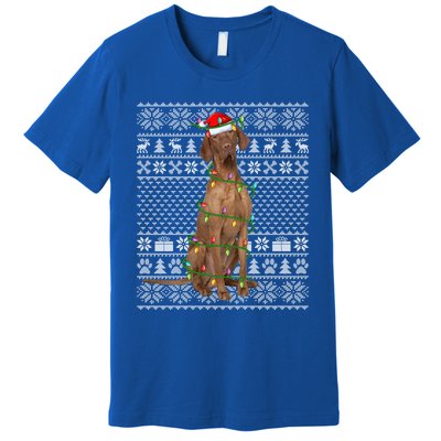 Funny Xmas Vizsla Dog Lover Santa Hat Ugly Vizsla Christmas Cool Gift Premium T-Shirt