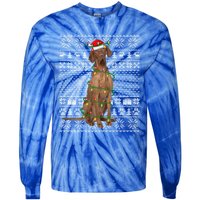 Funny Xmas Vizsla Dog Lover Santa Hat Ugly Vizsla Christmas Cool Gift Tie-Dye Long Sleeve Shirt