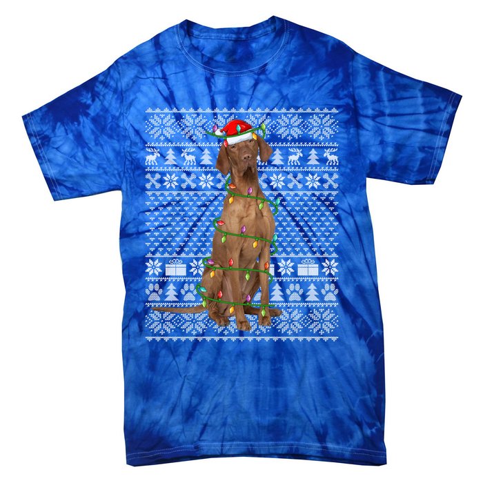 Funny Xmas Vizsla Dog Lover Santa Hat Ugly Vizsla Christmas Cool Gift Tie-Dye T-Shirt