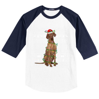 Funny Xmas Vizsla Dog Lover Santa Hat Ugly Vizsla Christmas Cool Gift Baseball Sleeve Shirt