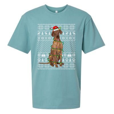 Funny Xmas Vizsla Dog Lover Santa Hat Ugly Vizsla Christmas Cool Gift Sueded Cloud Jersey T-Shirt