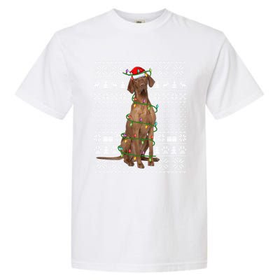 Funny Xmas Vizsla Dog Lover Santa Hat Ugly Vizsla Christmas Cool Gift Garment-Dyed Heavyweight T-Shirt