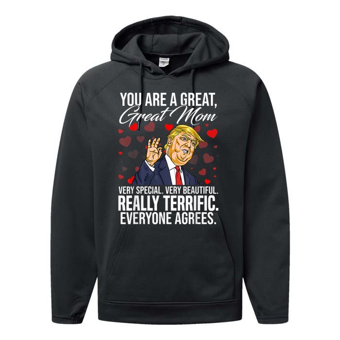 Funny You Are A Great Great Mom Support Trump Mother's Day Performance Fleece Hoodie