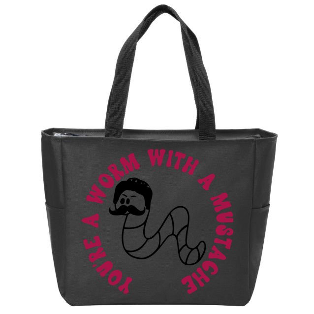 Funny You’re A Worm With A Mustache Meme For Men Women Zip Tote Bag