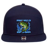 Fish Your Bass Off Funny Fishing 7 Panel Mesh Trucker Snapback Hat