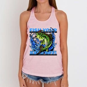 Fish Your Bass Off Funny Fishing Women's Knotted Racerback Tank