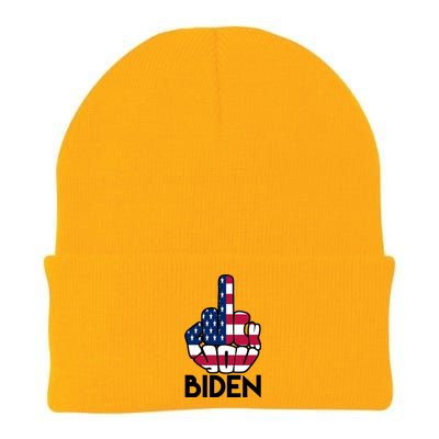 Fuck You Biden Middle Finger American Flag Knit Cap Winter Beanie