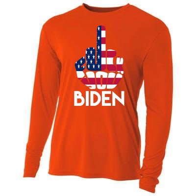 Fuck You Biden Middle Finger American Flag Cooling Performance Long Sleeve Crew