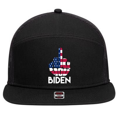 Fuck You Biden Middle Finger American Flag 7 Panel Mesh Trucker Snapback Hat