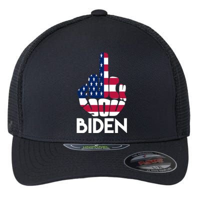 Fuck You Biden Middle Finger American Flag Flexfit Unipanel Trucker Cap