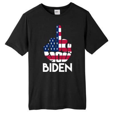 Fuck You Biden Middle Finger American Flag Tall Fusion ChromaSoft Performance T-Shirt