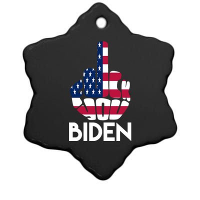 Fuck You Biden Middle Finger American Flag Ceramic Star Ornament