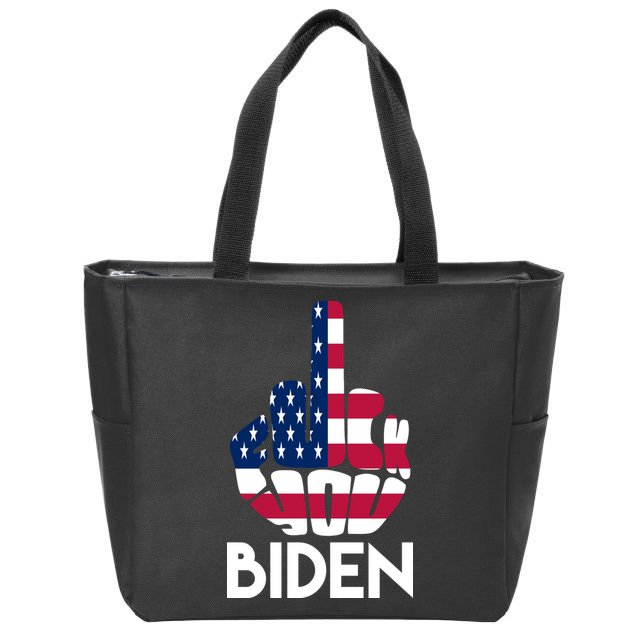 Fuck You Biden Middle Finger American Flag Zip Tote Bag