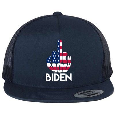 Fuck You Biden Middle Finger American Flag Flat Bill Trucker Hat