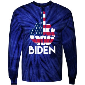 Fuck You Biden Middle Finger American Flag Tie-Dye Long Sleeve Shirt