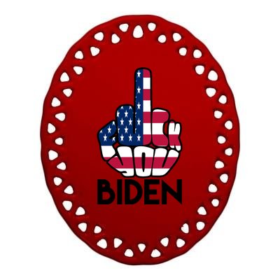 Fuck You Biden Middle Finger American Flag Ceramic Oval Ornament