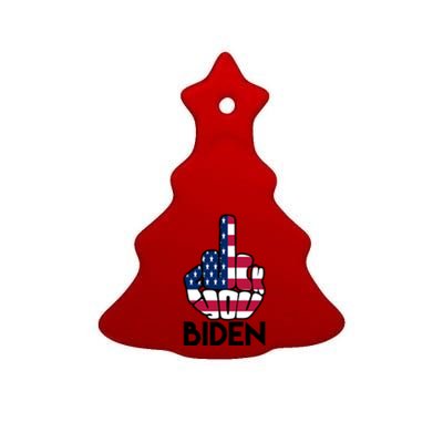 Fuck You Biden Middle Finger American Flag Ceramic Tree Ornament