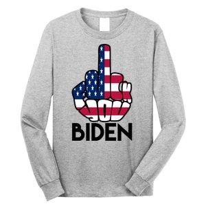 Fuck You Biden Middle Finger American Flag Long Sleeve Shirt