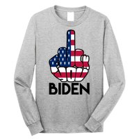 Fuck You Biden Middle Finger American Flag Long Sleeve Shirt