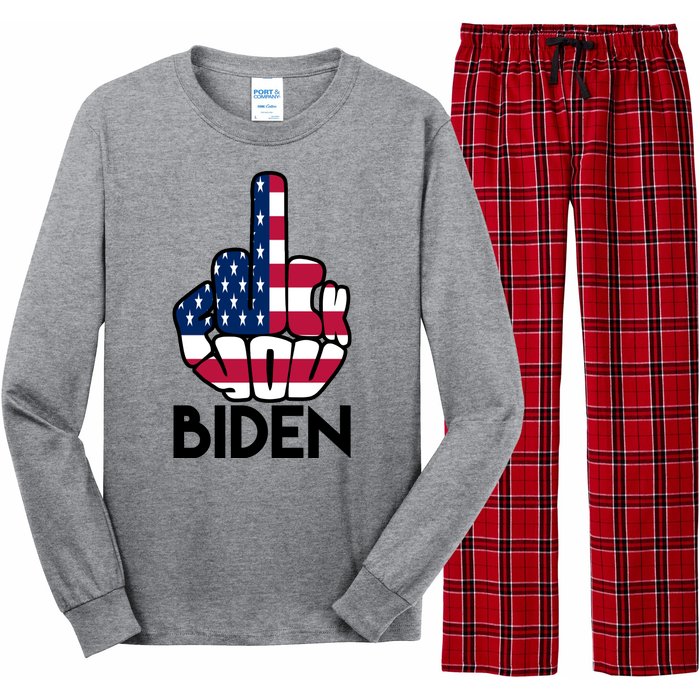 Fuck You Biden Middle Finger American Flag Long Sleeve Pajama Set