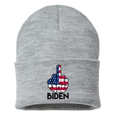 Fuck You Biden Middle Finger American Flag Sustainable Knit Beanie