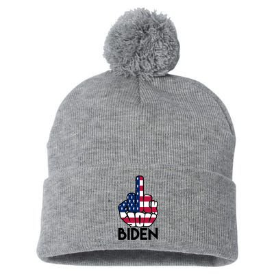 Fuck You Biden Middle Finger American Flag Pom Pom 12in Knit Beanie