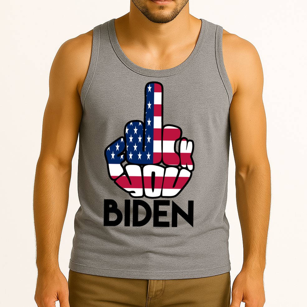 Fuck You Biden Middle Finger American Flag Tank Top