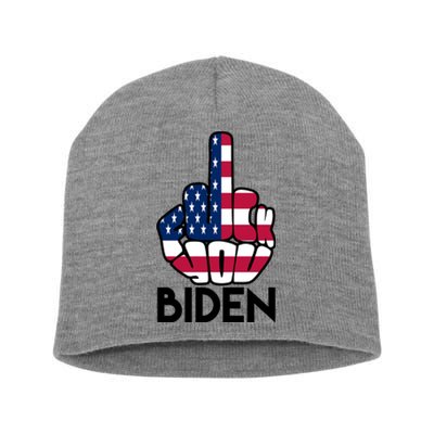 Fuck You Biden Middle Finger American Flag Short Acrylic Beanie