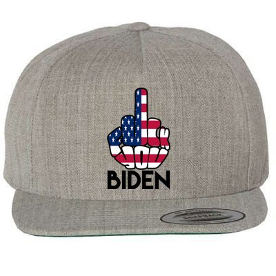 Fuck You Biden Middle Finger American Flag Wool Snapback Cap