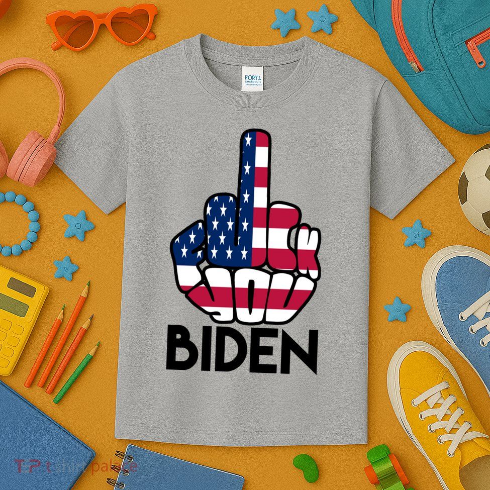 Fuck You Biden Middle Finger American Flag Kids T-Shirt