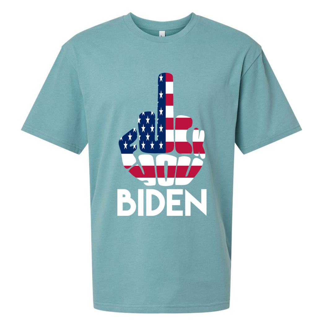 Fuck You Biden Middle Finger American Flag Sueded Cloud Jersey T-Shirt