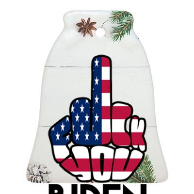 Fuck You Biden Middle Finger American Flag Ceramic Bell Ornament