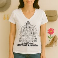 Funny Yoga Buddha The Highest State Of Don't Give A Shitness Women's V-Neck T-Shirt