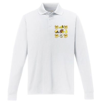 Funny Yellow Cheer Coquette Football Mom Women Girl Performance Long Sleeve Polo