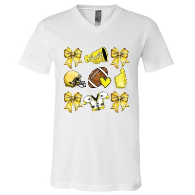 Funny Yellow Cheer Coquette Football Mom Women Girl V-Neck T-Shirt