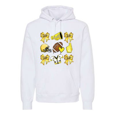 Funny Yellow Cheer Coquette Football Mom Women Girl Premium Hoodie