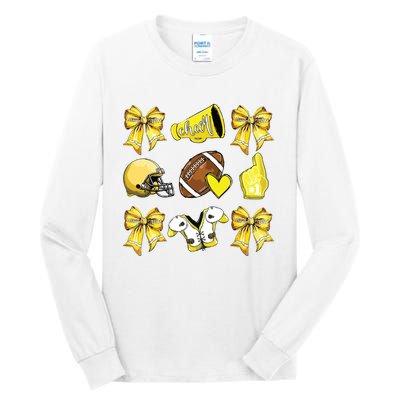 Funny Yellow Cheer Coquette Football Mom Women Girl Tall Long Sleeve T-Shirt