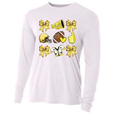 Funny Yellow Cheer Coquette Football Mom Women Girl Cooling Performance Long Sleeve Crew