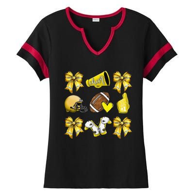 Funny Yellow Cheer Coquette Football Mom Women Girl Gift Ladies Halftime Notch Neck Tee