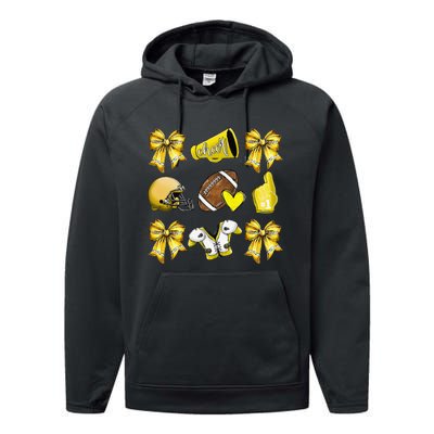 Funny Yellow Cheer Coquette Football Mom Women Girl Gift Performance Fleece Hoodie