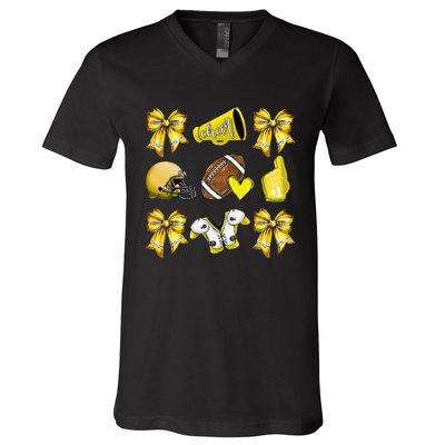 Funny Yellow Cheer Coquette Football Mom Women Girl Gift V-Neck T-Shirt