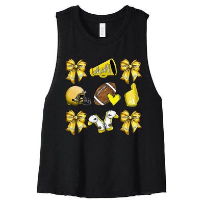 Funny Yellow Cheer Coquette Football Mom Women Girl Gift Women's Racerback Cropped Tank