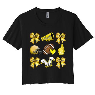 Funny Yellow Cheer Coquette Football Mom Women Girl Gift Women's Crop Top Tee