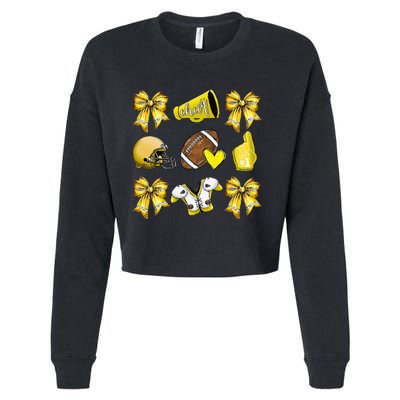 Funny Yellow Cheer Coquette Football Mom Women Girl Gift Cropped Pullover Crew