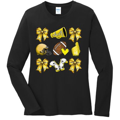 Funny Yellow Cheer Coquette Football Mom Women Girl Gift Ladies Long Sleeve Shirt