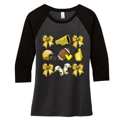 Funny Yellow Cheer Coquette Football Mom Women Girl Gift Women's Tri-Blend 3/4-Sleeve Raglan Shirt